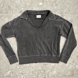 Honorine Hunter Polo Sweatshirt women’s size XS cropped grey Sherpa fleece top